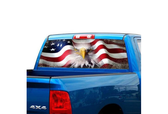 P423 Flag Eagle Camo Rear Window Tint Graphic Decal Wrap Back Pickup Graphics