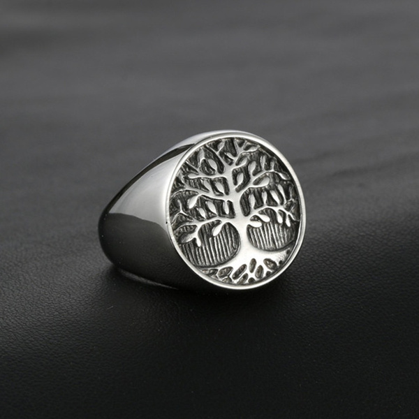 Mens Stainless Steel Gothic Punk Motorcycle Biker Rings Tree of Life ...