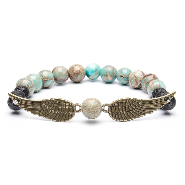 Bivei Guardian Angel's Wing Lava Rock Stone Essential Oil Diffuser Bracelet Semi Precious Gemstone Beads Healing Crystal Bracelet Gift Bivei Guardian Angel's Wing Lava Rock Stone Essential Oil Diffuser Bracelet Semi Precious Gemstone Beads Healing Crystal Bracelet Gift