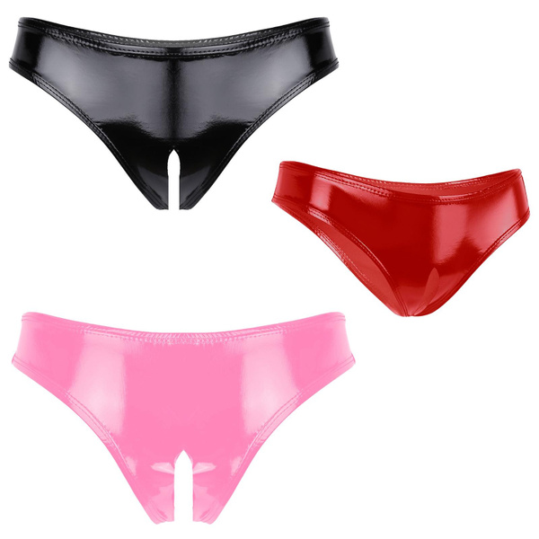 Women Leather Underwear Low Waist Stretchy Mini Briefs Panties