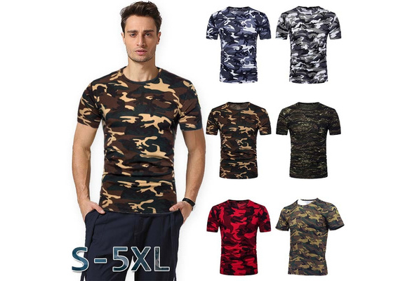 Plus:S-5XL Camo Shirts For Men Casual Short Sleeve Compression T