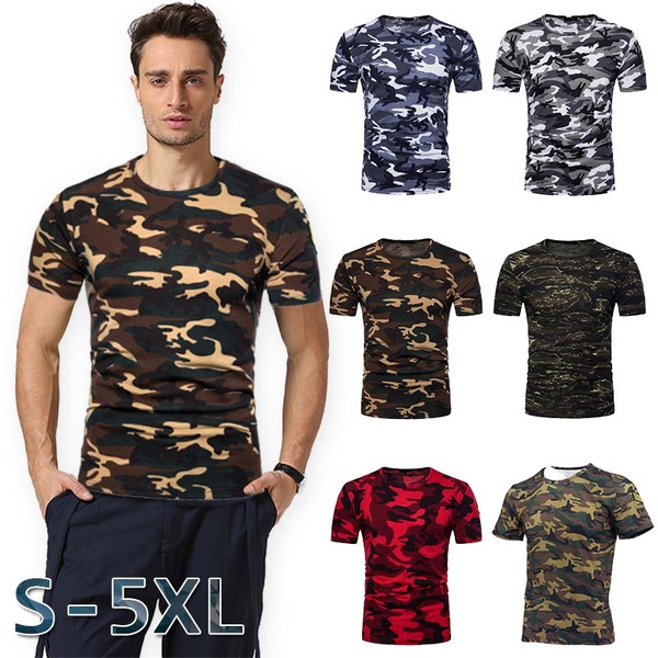 Plus:S-5XL Camo Shirts For Men Casual Short Sleeve Compression T Shirt  Men's Fitness Tops Camouflage Workout T Shirt Five Colors
