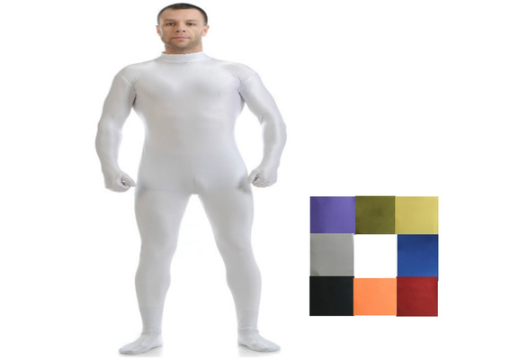 White Stretch Mens Bodysuit Lycra 