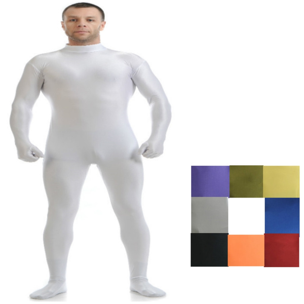 White Stretch Mens Bodysuit Lycra Spandex Zentai Suit Custom Skin Suit  Halloween Boys Skin-Tight Unitard Costume