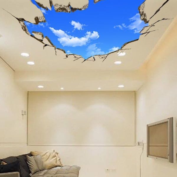 3D large hotel lobby ceiling mural wallpaper bedroom living room ceiling  painting roofs white clouds in blue sky wall paper | Wish