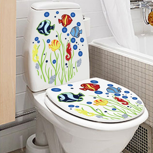 Cartoon Fish Sea World Printed Washbasin Toilet Bowl Stickers DIY