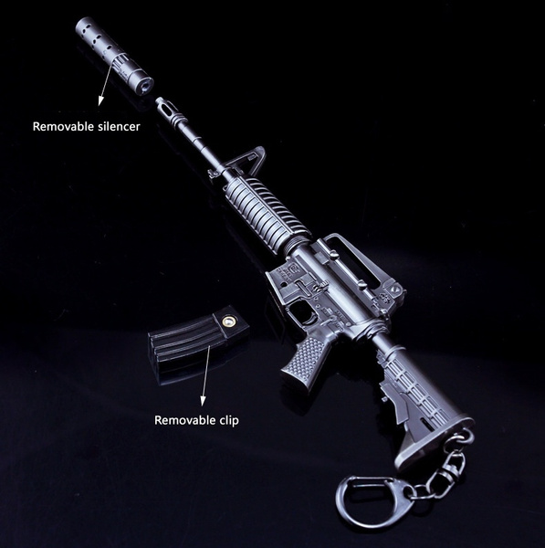 PUBG Wilderness Action M4A1 Rifle Alloy Weapon Model Metal Keychain Jewelry