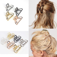 Geometric Square Rose Gold Metal Hair Clip Modern Style Buckles Alloy Hair Accessories Retro Fashion Girls Hair Claws Clips Hairband Issuing Card 