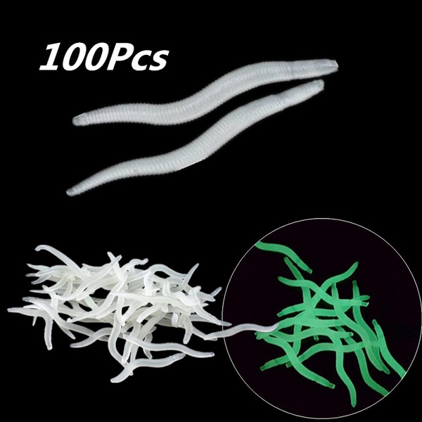 100Pcs/Lot Luminous Glow In The Dark Soft Lure EarthWorm Fishing Baits  Worms Trout Fishing Lures Tackle