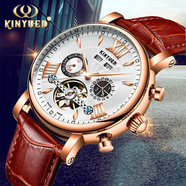 Multiple Time Zone Watch Automatic Mens Mechanical KINYUED Watches Moon  Phase Wrist Watch Man Luxury Brand Relogio Masculino - AliExpress