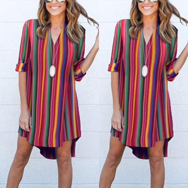 Rainbow Half Sleeve Loose T-Shirt Dress 