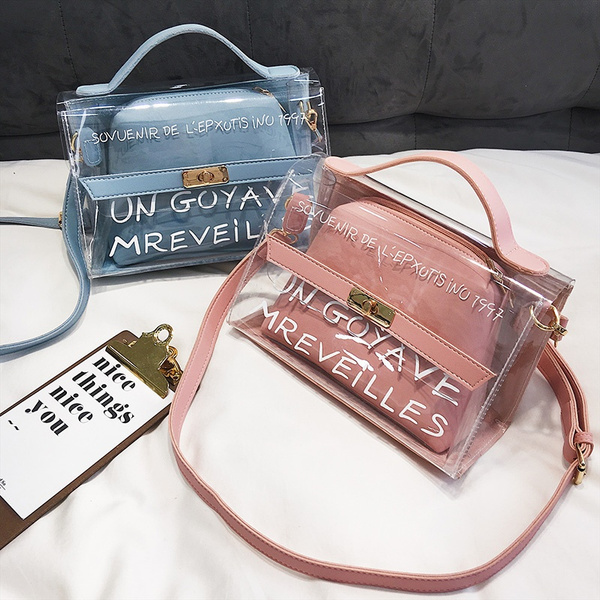 NEW Fashion Transparent Shoulder Bag Clear Shiny Women Purse Mother and Son  Bag