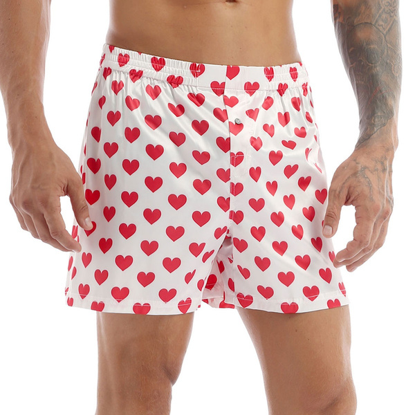 Mens Love Heart Print Soft Boxer Shorts Trunks Sports Lounge Pants Underwear