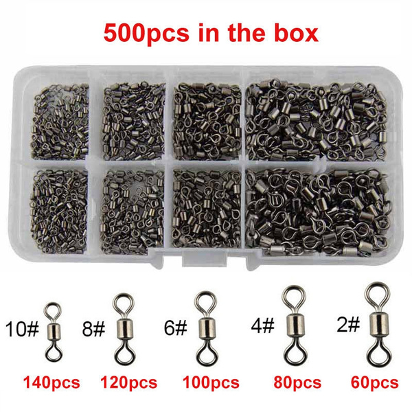 500pcs/box Size 2 4 6 8 10 Fishing Rolling Swivel High-strength Stainless  Steel Rolling Barrel Swivel Fishing Tackle-30Lb to 350 Lb