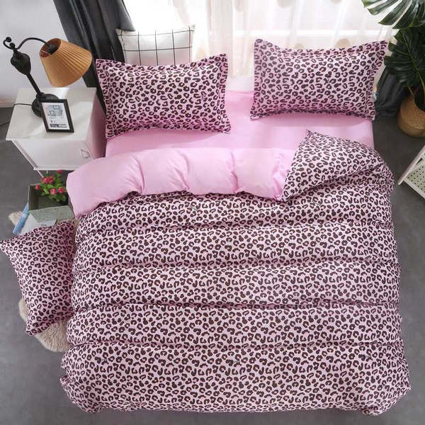 Leopard Print Quilt Cover with Pillowcase Duvet Bedding Set Jengo Black Pink