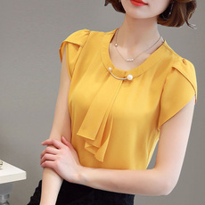 Blusas Nuevas Para Mujeres De Talla Grande Sólida De Manga Corta Con Cuello  En V Blusa Con Mangas Con Volantes Blusas De Talla Grande Blusa Mujer Ropa  | Wish