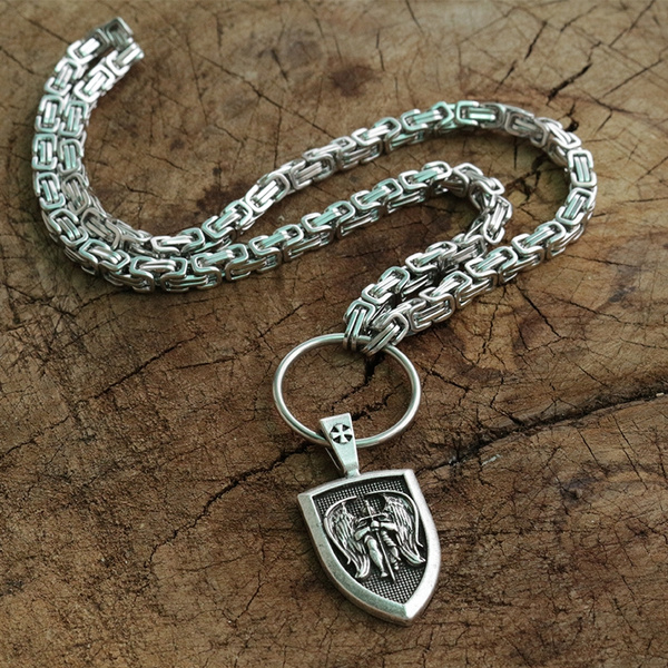 Necklace For Men Men Necklace Archangel St.Michael Protect Me Saint Shield Protection Charm Russian Orhodox Pendant Necklace 
