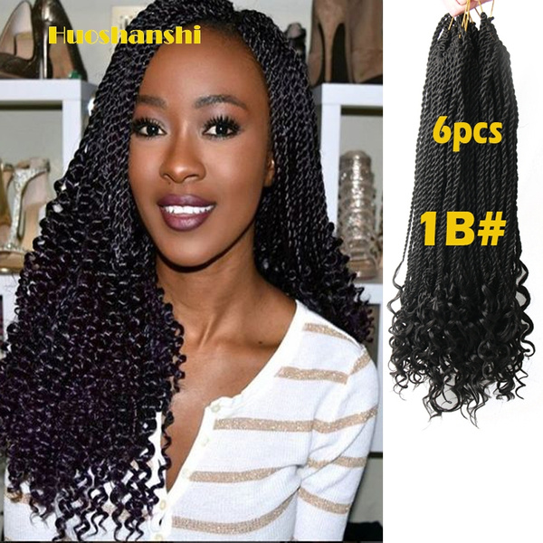Long Curly Senegalese Twist Crochet Braids Ombre Light Brown 6pcs 18inch 30roots 100g Pack Senegalese Twist Hair Crochet Ombre Braiding Hair Curly Hair End Synthetic Hair Extension Curly End Senegalese Twist Crochet Braids