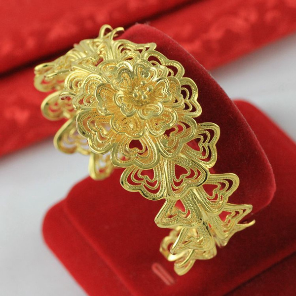 Gold Flower Silk Cuff Bracelet