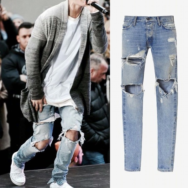 mens ripped bottom jeans