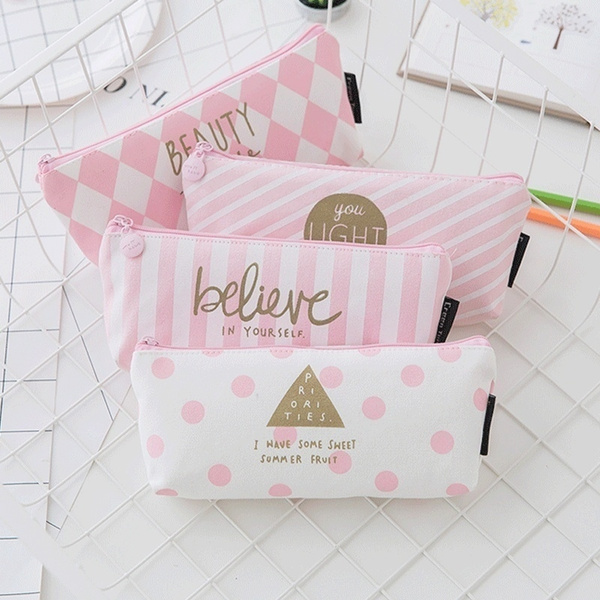 Pen bag Letter Dot Stripe Pencilcase Stationery School Supplies Pencil ...