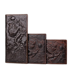 New Luxury Men Brown Dragon/Tiger/Cow Long Short Vertical Wallet Coin Money Card Holder Clutch