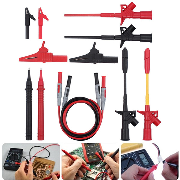 12-in-1 Electronic Test Lead Kit Multimeter Test Lead Kit with Lead  Extensions Test Probes Mini Hooks Alligator Clips