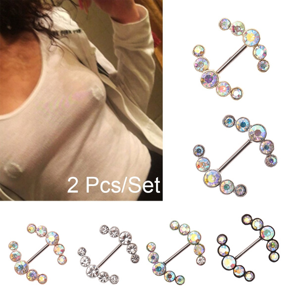 2 Pcs/Set Sexy Diamond Piercing Colorful Rhinestone Nipple Navel Belly Ring Nipple  Piercing Body Jewelry Gift