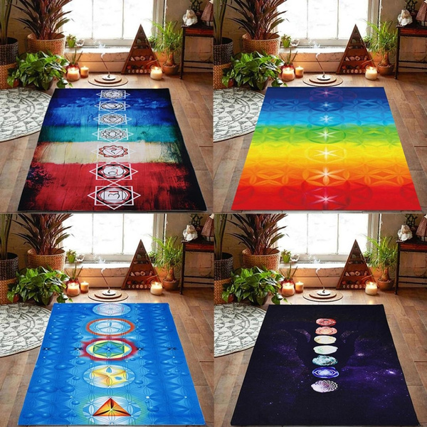 Rainbow Boho Yoga Mat Scaf Rainbow Chakra Tapestry Colorful Towel Beach Shawl 