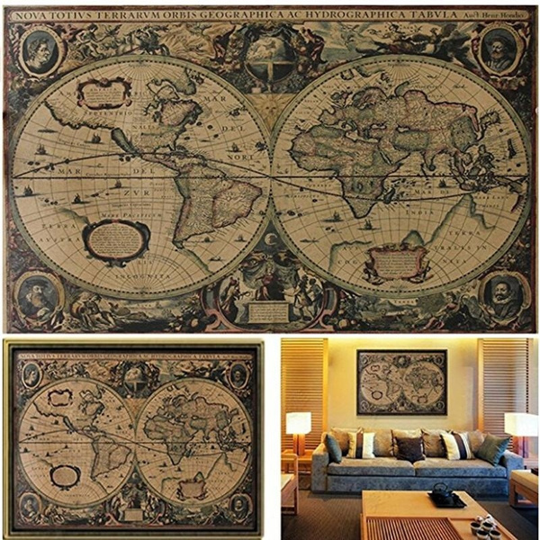 Home Living Room Vintage Old Globe World Map Poster Matte Brown Paper ...