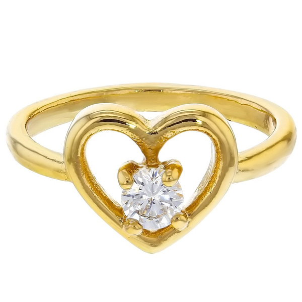 18K Gold Plated Clear Crystal Heart Love Baby Rings for Girls 