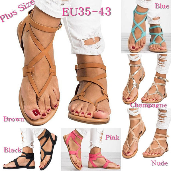 Women Plus Size 35-43 Gladiator Summer Female Beach Flat Sandals | Aca –  Acapparelstore