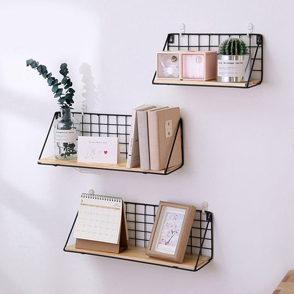 Metal Iron Wooden Storage Wall Shelf Rack Display Organization Home Decor Hot 