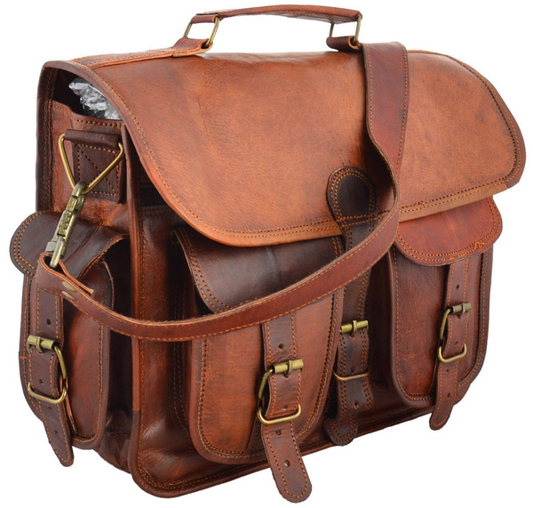 Vintage Leather Messenger Backpack School Shoulder Satchel Laptop Briefcase  Bag