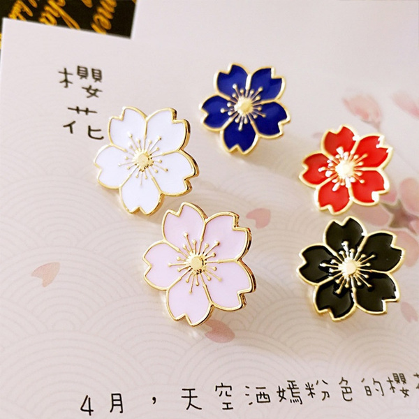 2 Pcs Beautiful Cherry Blossoms Flower Enamel Brooch Pins Suit Collar ...