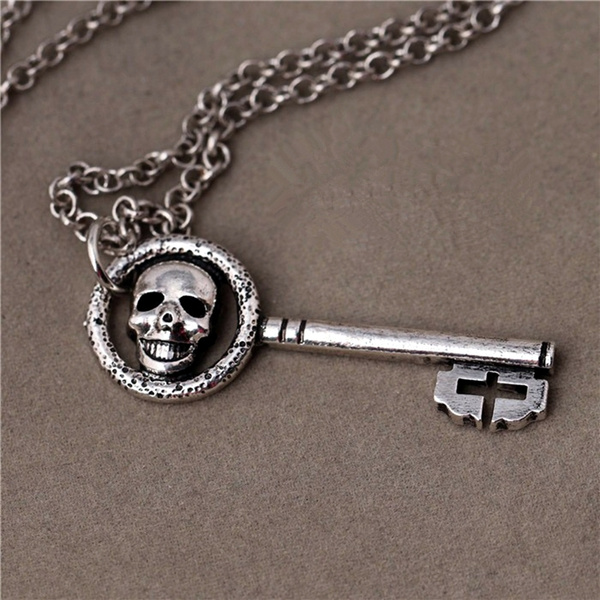 Once Upon A Time Necklace Evil Queen Skeleton Skull Key Pendant Vintage  Punk Movie Jewelry