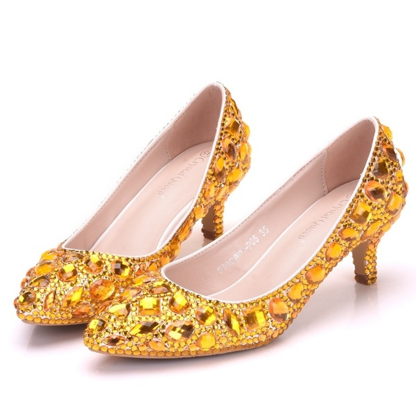 gold shoes small heel