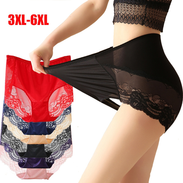 US Size Large Size Mid Waist Panties For Women Underwear Ladies Big Size  Briefs Plus Size Lace Sexy Elastic Knickers Female 6XL