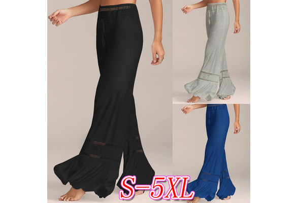 High Waisted Lace Panel Palazzo Pants 