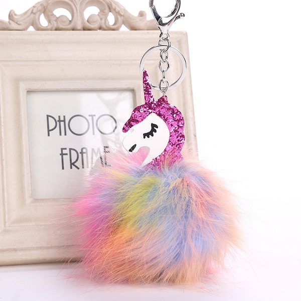 Unicorn Pompom Keychain