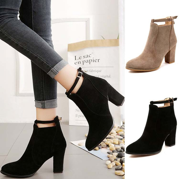 Autumn Winter Short Boots Women Shoes Suede Thick Heel Ankle Boots ...