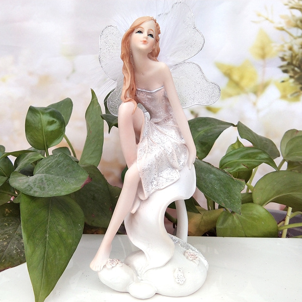 Resin White Angel House Ornaments, Flower Fairy Garden Ornaments