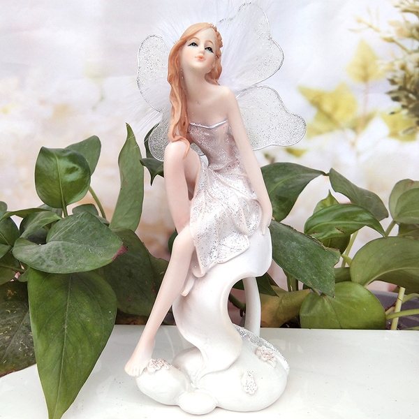 Resin White Angel House Ornaments Flower Fairy Figurines Miniature Garden Beautiful Girl Wedding Gifts Wish Resin White Angel House Ornaments, Flower Fairy Garden Ornaments