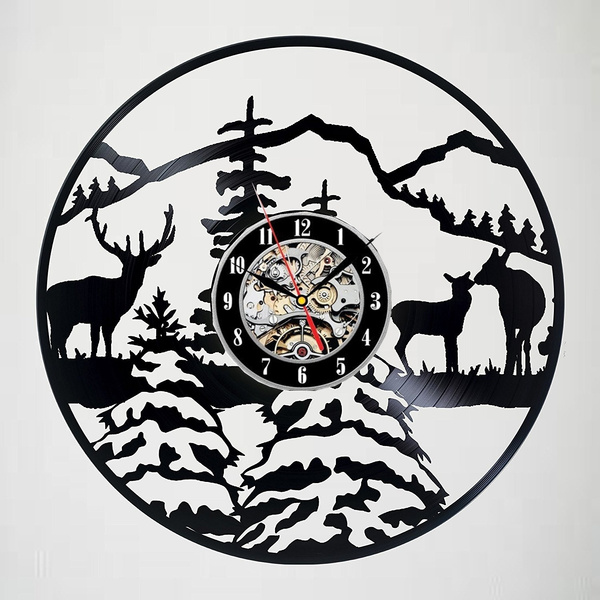 Mountain Landscape With Deers Vinyl Wall Clock Lp Record Home Decor Handmade Art Personality Gift Size 12 Inches Color Black Wish - Vinyl Record Home Decor Mountain Landscape With Deers Vinyl Wall Clock Lp Record Home Decor Handmade Art Personality Gift Size 12 Inches Color Black Wish - Vinyl Record Home Decor