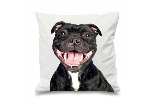 jingqi Funny Staffordshire Bull Terrier Cushion Cover Staffie Laughing Staffy Dog Throw Pillow Case Novelty Dogs Puppy Gifts Home Decor