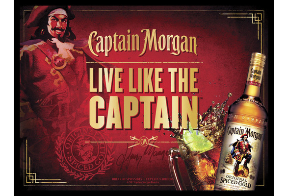 Alchohol Advertising Sign Captain Morgan Rum 90cmx150cm Black/White/Red Flag 