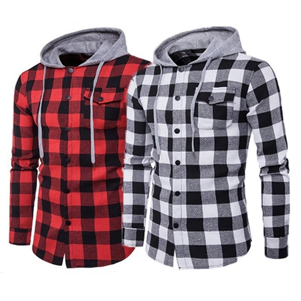 mens hooded checked shirt