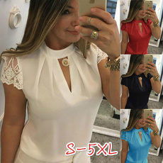 2018 Summer New Women Fashion Sexy Halter V-neck Lace Patchwork Short Sleeve T-shirts Casual Cotton Tops Plus Size Blouse