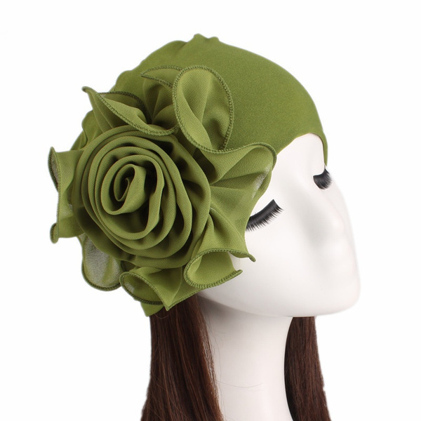 6 Pieces Women Turban Flower Caps Elastic Beanie Headscarf Vintage Headwrap Hats 2 Flowers Style