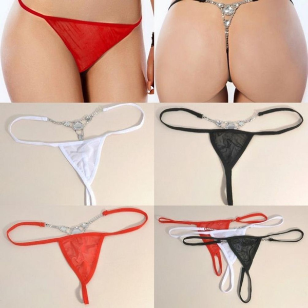 G String T Back Underwear Women Thong Rhinestone Panties